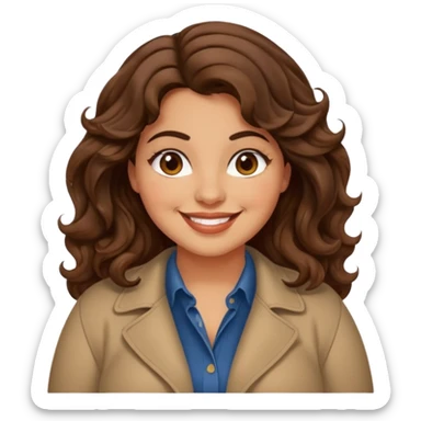 30 yr old italian woman, chubby, brown wavy hair, big brown eyes, huge smile, trendy clothes sticker