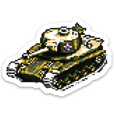 Military tank with cannon in pixel art style sticker