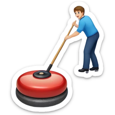 please, An icon featuring the curling rink, with its distinctive circles and a vibrant crowd in the stands. Snowflakes fall outside the arena, and bright lights illuminate the ice. a close-up curling stone sliding across the ice, with a broom nearby. Transparent background. sticker