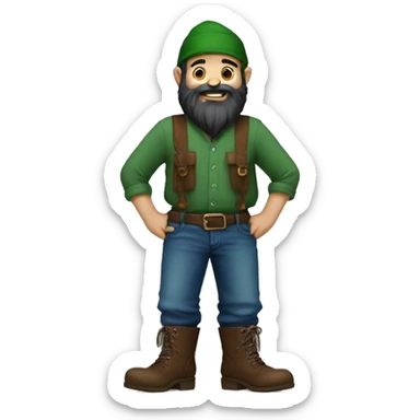gnomo with dark beard, young, blue hat, green shirt, jeans and brown boots sticker