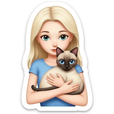 A beautiful and sexy white girl hugs a Siamese cat tightly sticker