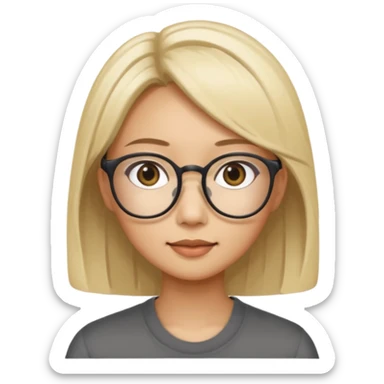 asian looking female with slight blonde hair a little longer  with eye glasses, fair complexion not that pointed nose but slighty little eye please sticker