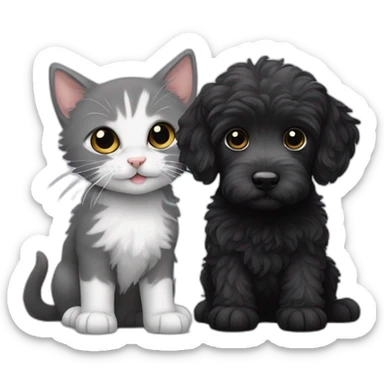 All Black labradoodle and a white grey kitten sticker