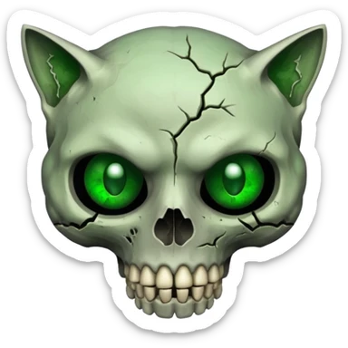 Zombie cat skull with green eyes sticker