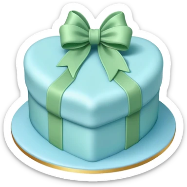 Heart shaped pastel blue birthday cake with a huge green bow sticker