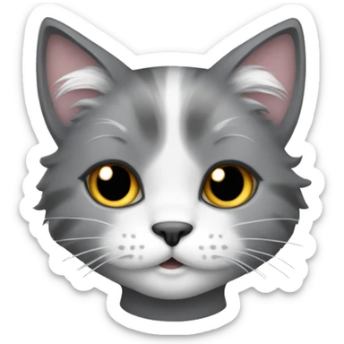 Grey fluffy cat-girl with a half-white muzzle sticker