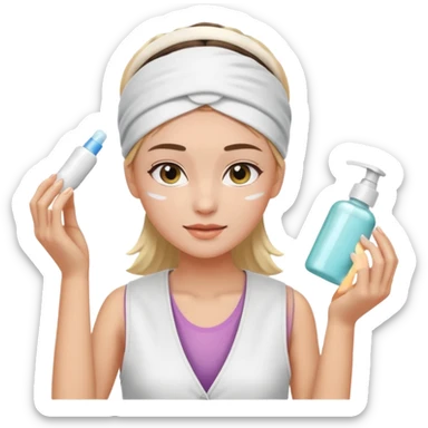 Clean girl aesthetic emoticons, apply skincare products, headband, glowing skin, white vest, soft lighting sticker