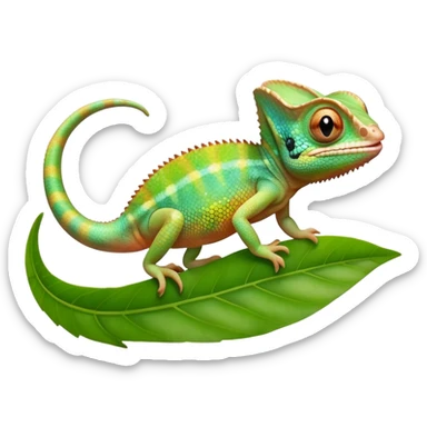 cinematic cute-smiling baby chameleon-realistic emoji,-blending-with-vibrant-greenery.-detailed-scales-in-shifting-colors,-showing-the-chameleon’s-ability-to-camouflage.-soft-natural-light-highlights-its-texture.-light-background, zoomed into its face sticker
