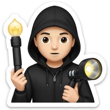 Thief with black hood and flashlight sticker