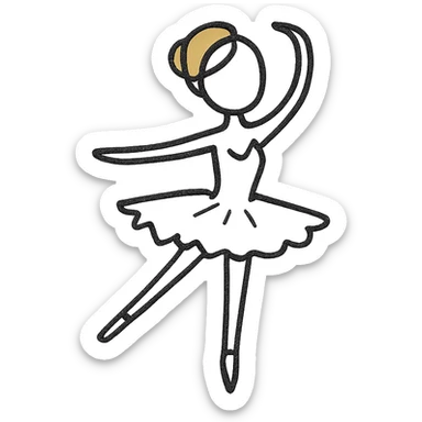 minimal flat icon of ballerina with blonde hair and white skin, simple lines, white tutu, elegant silhouette sticker