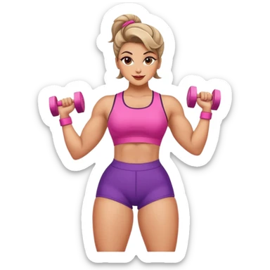 Strong gym girl, thick thighs, makeup, hairstyle, happy sticker