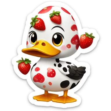 a duck dressed up as a strawberry cow sticker