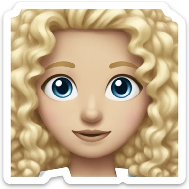 Soft blond curly girl white skin blue eyes in light pink bow sticker