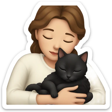 Girl with brown hair sleeping with her black kitty sticker