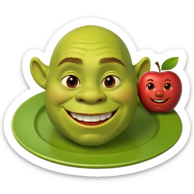 shrek on a plate with an apple inside his mouth sticker
