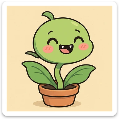 adorable kawaii venus flytrap, blushing cheeks, tiny fangs, cartoon style sticker
