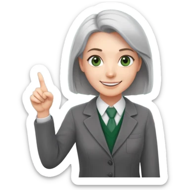 smiling English teacher with airtouch hair and grey-green eyes pointing at a chalkboard with present simple tense table sticker