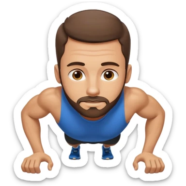 White man 2day stubble beard very short brown hair doing pushups  sticker