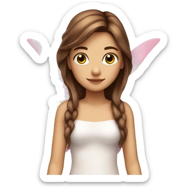 Fairy, white,long brown hair, brown eyes, pink wings  sticker