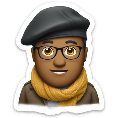 fat english teacher with scarf, beret, and glasses sticker