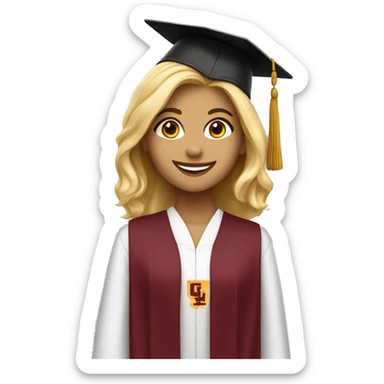 Blonde girl smiling wearing university of Chicago Loyola grad cap sticker