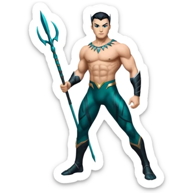 Namor from Black Panther 2, full body, holding a sharpened spear, wings at his feet sticker