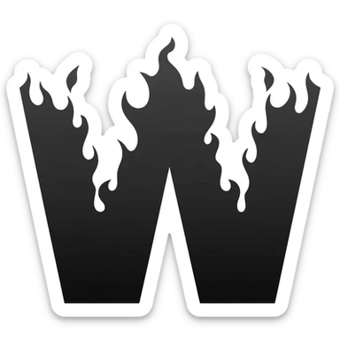 generate a black W letter with a black flame sticker