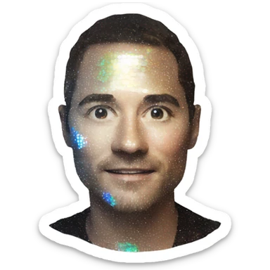 Person face portrait made entirely of holographic record disc vinyl sticker
