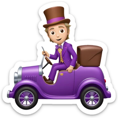 Willy Wonka driving a fancy chocolate car sticker