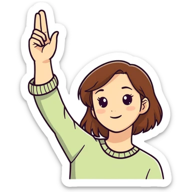 girl with fair skin and brown hair raising her hand sticker