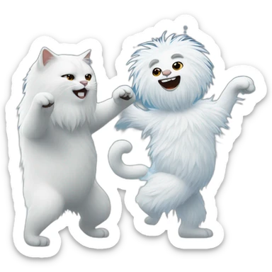 cat dancing with a white yeti in a snowy landscape sticker