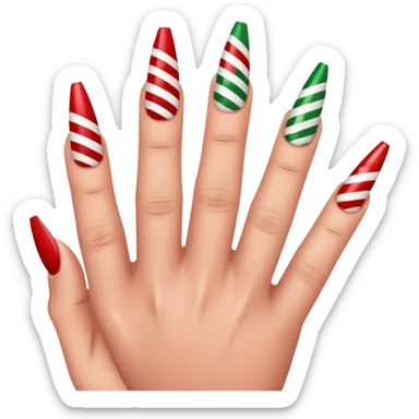 Create a nail design that is red, aesthetically pleasing, Christmas-themed, and girly. There are five fingers. sticker