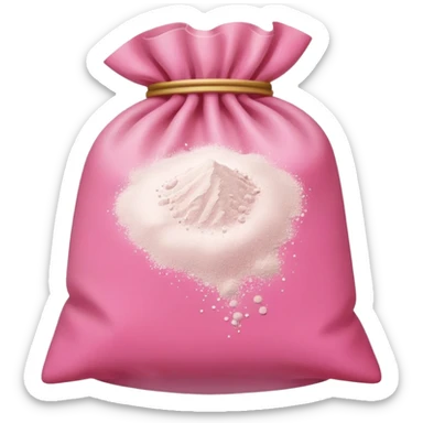 Crea un emoji que sea una bolsa de polvo rosado que diga guau sticker
