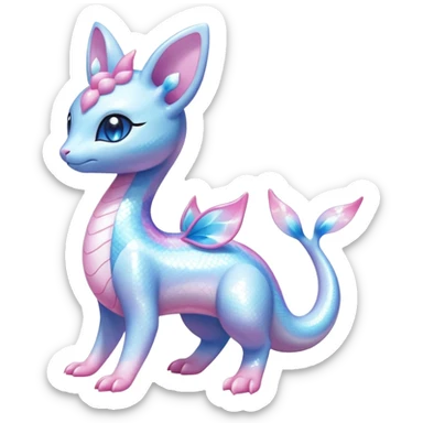 Shiny Pastel Translucent Sparkly Skitty-Dratini-Sylveon-Lumineon-Dragonair-Fakémon-hybrid-creature (full body)  sticker