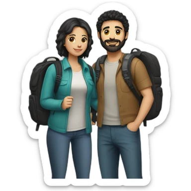 White Couple, he with beard and black hair, both have backpacks sticker