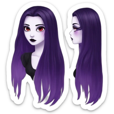 Elissabat-with-bangs-long-hair-dark-plumpurple-and-black-vampire-goth-makeup-pinkeyes-romanticgothcloses- sticker
