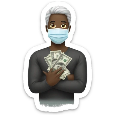 Black person with face mask holding 100 dollar bills sticker