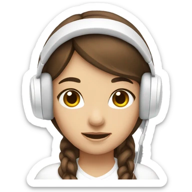 Girl with brown hair brown eyes and white gaming headset on sticker