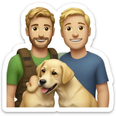 2 guys with a yellow Labrador puppy sticker