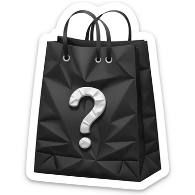 black goodiebag with questions mark boxes stuffed in it sticker