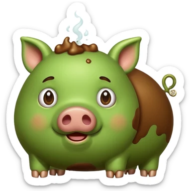Green pig with big poop sticker