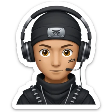 Make a customized emoji that has dj headphones on and a ninja outfit sticker