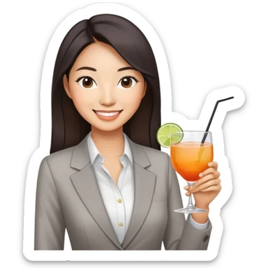 asian women business casual clothing, smiling, holding cocktail glass socializing at a work party sticker