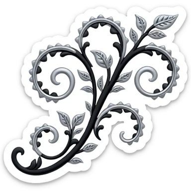 Black and silver filigree vine design, 3D, extremely detailed design sticker