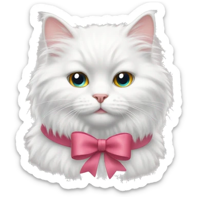 White fluffy cat with bow sticker