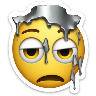 Sad face emoji with metal coming out of the head sticker