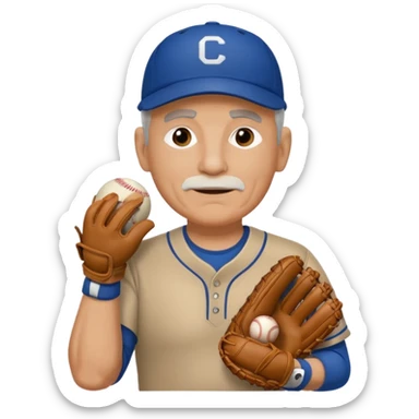 Older Baseball Coach with sports whistle and a baseball glove sticker