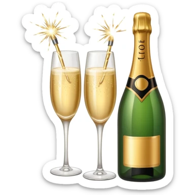 champagne bottle and champagne glasses and champagne sparklers on the bottle sticker