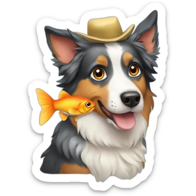 Australian Shepard dog wearing fish costume sticker