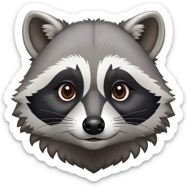 Cinematic-Noble-Raccoon-Portrait-Emoji – Poised and confident, with a sturdy build and a beautifully textured fur of silver-grey accented by dark black facial markings, deep-set, intelligent brown eyes, simplified yet sharp and sophisticated zoom out to show shoulders sticker